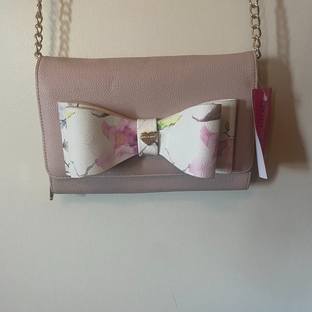Pink Floral Bow Crossbody Bag/ Wallet